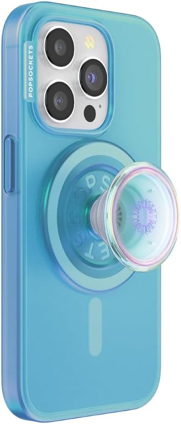 PopSockets iPhone 15 Pro Phone Case with MagSafe, Wireless Charging Compatible, Blue - Opalescent Blue