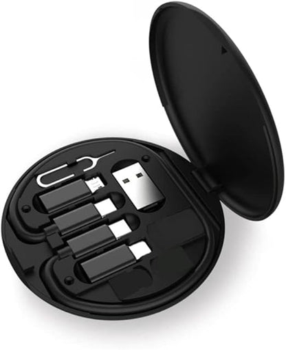 Multifunctional Data Cable Conversion Head Portable Storage Box, Multi-Type Charging Line Convertor USB Type C Adapter Tool Contains Sim Card Slot Tray Eject Pin, Phone Holder (Black)