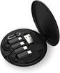 Multifunctional Data Cable Conversion Head Portable Storage Box, Multi-Type Charging Line Convertor USB Type C Adapter Tool Contains Sim Card Slot Tray Eject Pin, Phone Holder (Black)