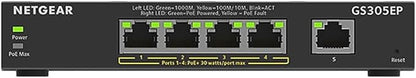 NETGEAR 5 Port PoE Gigabit Ethernet Easy Smart Managed Essentials Switch (GS305EP) - with 4 x PoE+ @ 63W, Desktop or Wall Mount