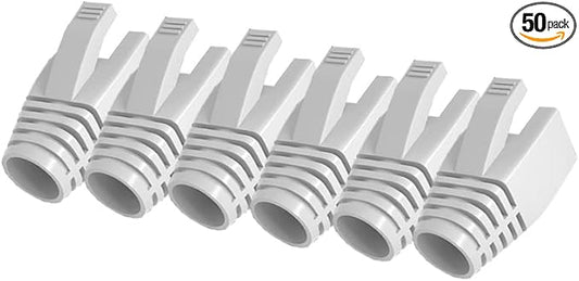 VIVOCH 50 Pcs Cat7 Cat7A Cat8 Strain Relief Boot, RJ45 Plug Connector Cover Modular Network Plug Connector Cap Cable Connector Boots, White