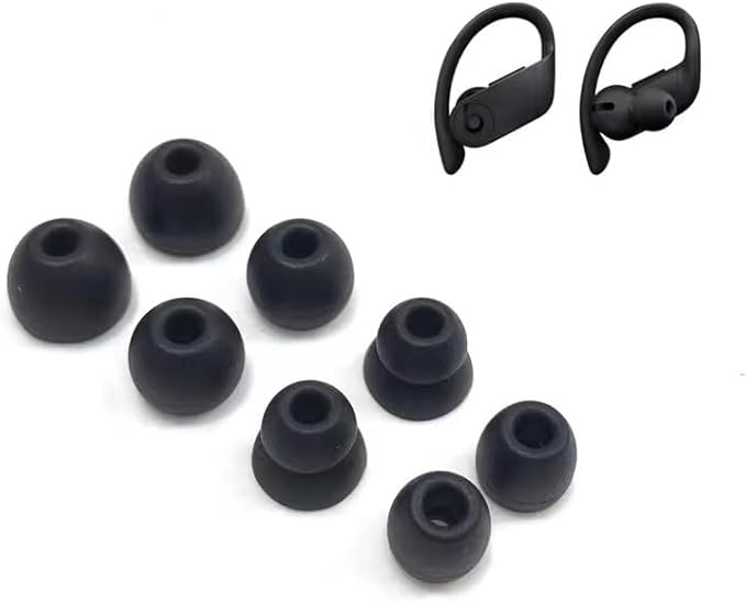 8 Pairs Replacement Silicone Earbuds Tips for Powerbeats Pro & Beats Flex/BeatsX Headphones, 4 Sizes Soft Flexible Noise Reduction Eartips Compatible with Beats Flex Earbuds Replacement Tips (Black)