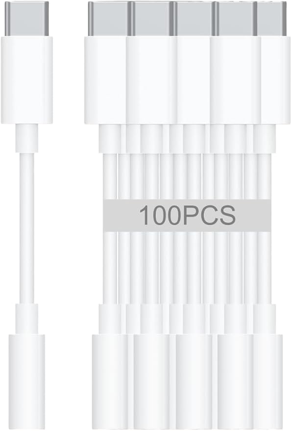 USB-C to 3.5mm Audio Headphone Adapter - HiFi 100 Pack Compatible with Apple iPhone 16 15 Samsung Galaxy S25 S24 S23 S22 S21 Plus Pro Max Ultra Pixel iPad - Type C to Aux Cord Jack Dongle Adapter