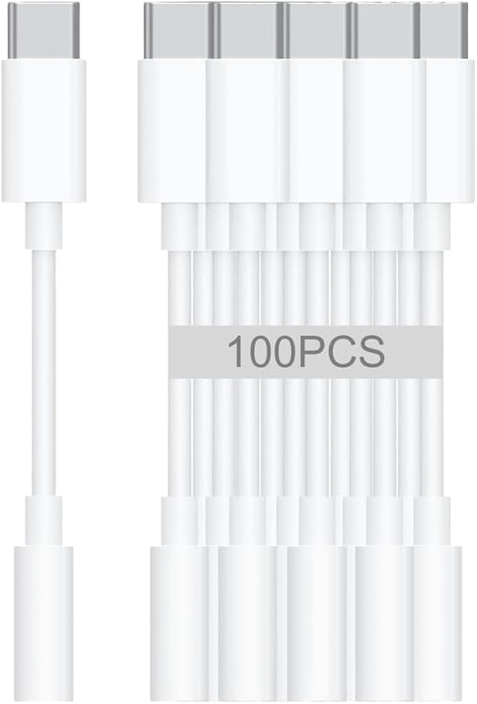 USB-C to 3.5mm Audio Headphone Adapter - HiFi 100 Pack Compatible with Apple iPhone 16 15 Samsung Galaxy S25 S24 S23 S22 S21 Plus Pro Max Ultra Pixel iPad - Type C to Aux Cord Jack Dongle Adapter