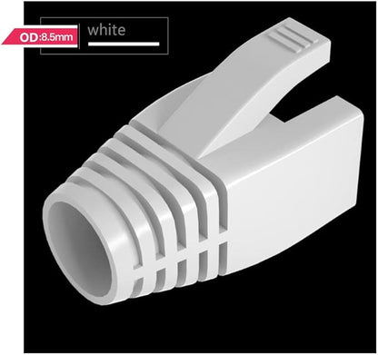 50 Pcs Cat7 Cat7A Cat8 Strain Relief Boot, RJ45 Plug Connector Cover Modular Network Plug Connector Cap Cable Connector Boots, White