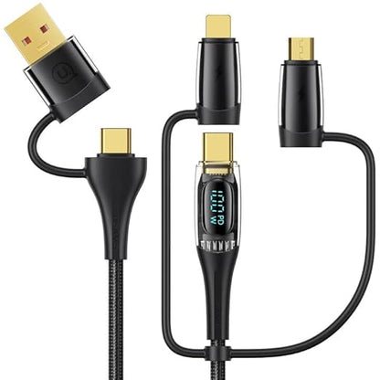 USB C to Multi Charging Cable, USAMS 100W 4FT 5A Type C to Type C Fast Charger Charging Cord with LED Display 5-in-1 C/A to C/Micro/IP Sync Charger Adapter Compatible for Laptop/Tablet/Phone