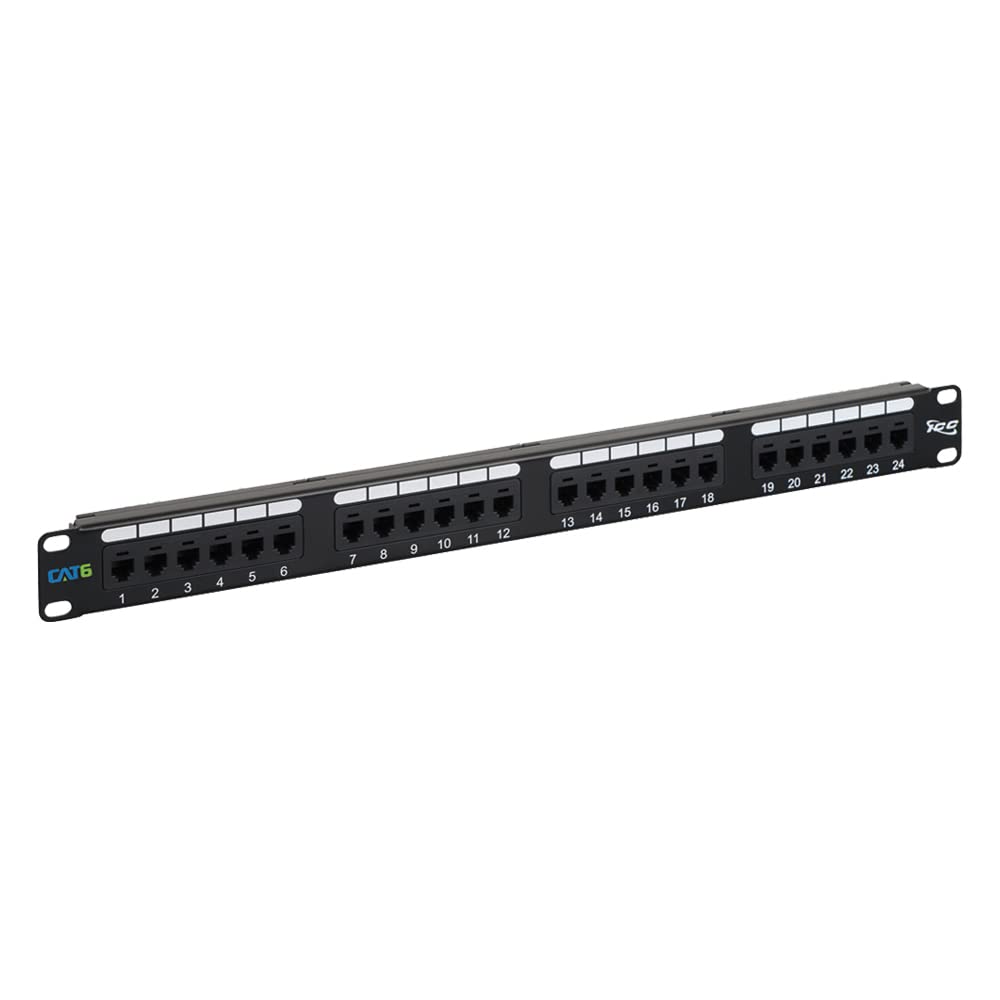 ICC CAT5e RJ45 Patch Panel, 24-Port 1U 19-Inch Rackmount, Black, 1-Pack