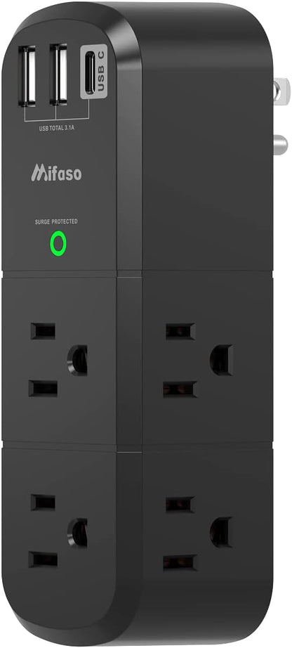 Surge Protector USB Outlet Extender with Rotating Plug, 6 AC Multi Plug Outlet and 3 USB Ports (1 USB C), 3-Sided Swivel Power Strip Outlet Splitter for Home, Dorm Room Essentials (2 Pack)