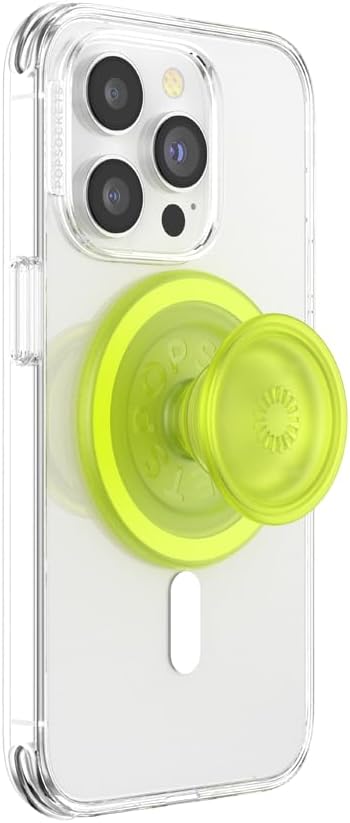 PopSockets Phone Grip for MagSafe with Kickstand, Magnetic Stand, Swappable Top, Secure Hold for iPhone MagSafe Cases, Phone & Tablet Grip - Chartreuly Translucent Glow in The Dark