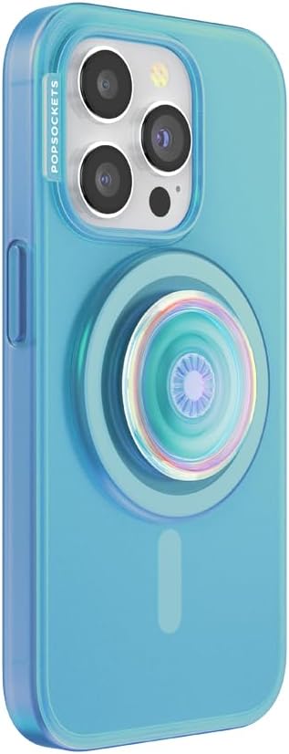 PopSockets iPhone 15 Pro Phone Case with MagSafe, Wireless Charging Compatible, Blue - Opalescent Blue