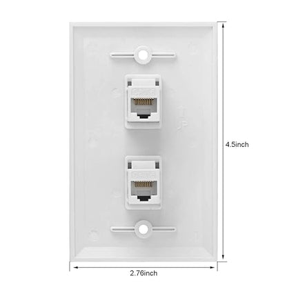 Ethernet Wall Plate, 2 Port Cat 6 RJ45 Keystone Female to Female Wall Plate Compatible with Cat7/6/6e/5/5e Ethernet Devices