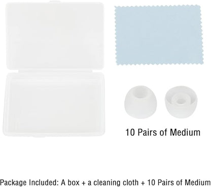 10 Pairs Silicone Medium Replacement Ear Tips - Eartips for In-Ear Headphones - Rubber Tips Earbud Covers - Earbud Cap (White)