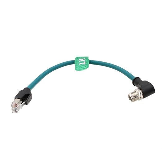 HangTon Ethernet Right Angle M12 8 Pin X-Coded RJ45 CAT-7e GigE High Speed Cable for Cognex Baumer Camera Sensor Switcher Router PLC 30cm