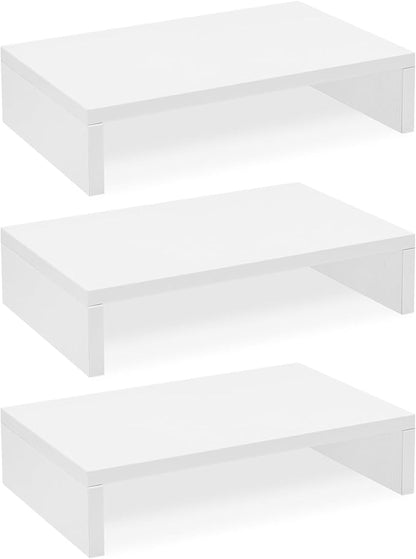 TEAMIX Monitor Stand Riser-3 Packs,Wood 3 Tiers Adjustable Monitor Stand Dual Monitor Riser for 2 Monitors/Laptop/PC Computer Stand for Desk (White, 3 PCS)
