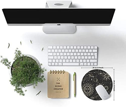 Round Mouse Pad, Celestial Pattern Sun and Moon Mouse Pad, Washable Gaming Mousepads with Lycra Cloth, Non-Slip Rubber Base Computer Small Mouse Pads for Wireless Mouse