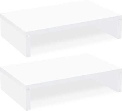 TEAMIX White Monitor Stand Riser - 2 Pack, Wood 2 Tier Adjustable Dual Monitor Riser for Laptop/PC Computer Stand for Desk