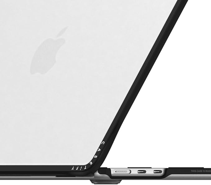 CASETiFY Impact MacBook Air 13.6" (M2-M4) Case [Cushioned Impact Corners/Scratch-Resistant/Anti-Slip Grip] - Small Blue Flowers - Clear Black