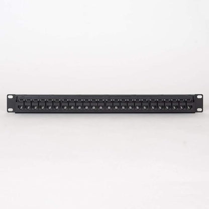 ICC CAT6 Feed-Through Patch Panel, 24 Port, 1U Rackmount, RJ45 Ethernet Patch Panel, No Punch Down, PoE++ and TAA Compliant, Black