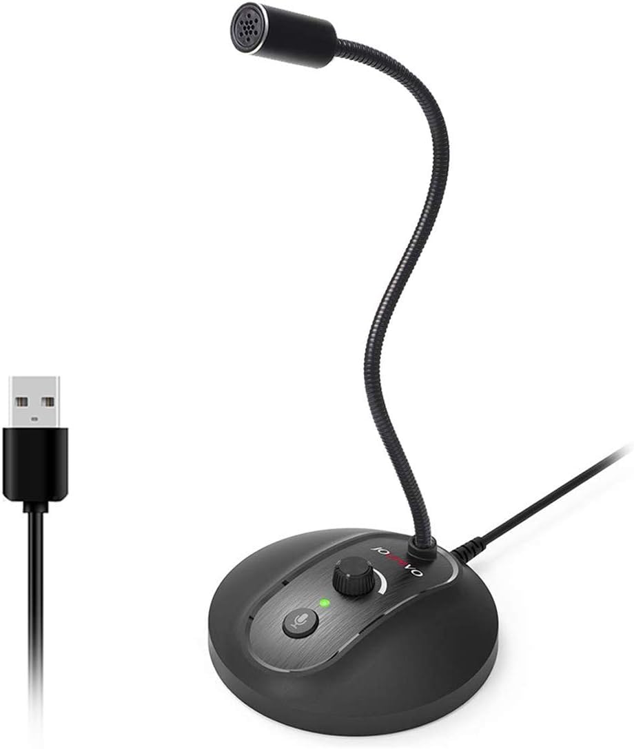 JOUNIVO USB Microphone, 360 Degree Adjustable Gooseneck Design, Mute Button & LED Indicator, Noise-Canceling Technology, Plug & Play, Compatible with Windows & MacOS