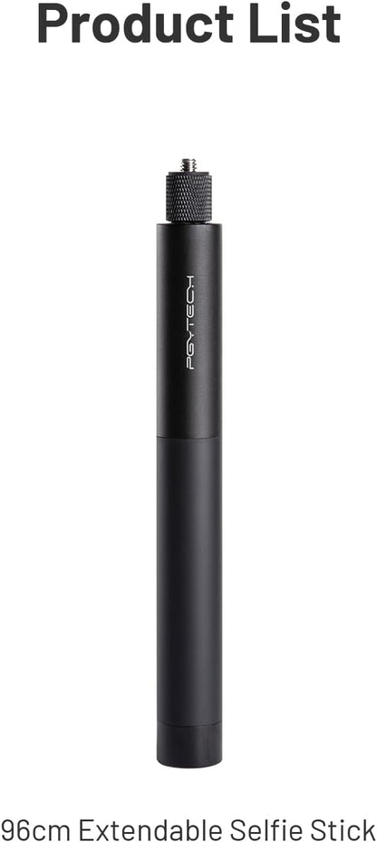 PGYTECH Extendable Selfie Stick (96cm/37.8inch) Aluminum Long Pole Invisible for Insta360 X4/X3, Extension Monopod for GoPro 13/12/11/10 DJI OSMO Pocket 3/2 Action 4/3, AKASO Action Camera Accessories