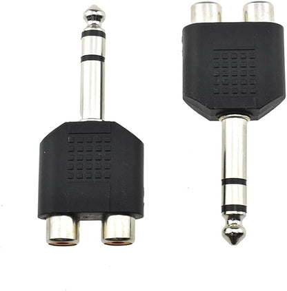 Hahiyo 3 M-2x6.35 RCA F-TRS Stereo Plug Interconnect Audio One Male 6.35mm(1/4 inch) and Two Females 3mm(1/8Inch) Adapter Splitter Good Signal Sound Snap Tight Not Wobble for Guitar Black 2pcs
