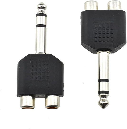 Hahiyo 3 M-2x6.35 RCA F-TRS Stereo Plug Interconnect Audio One Male 6.35mm(1/4 inch) and Two Females 3mm(1/8Inch) Adapter Splitter Good Signal Sound Snap Tight Not Wobble for Guitar Black 2pcs