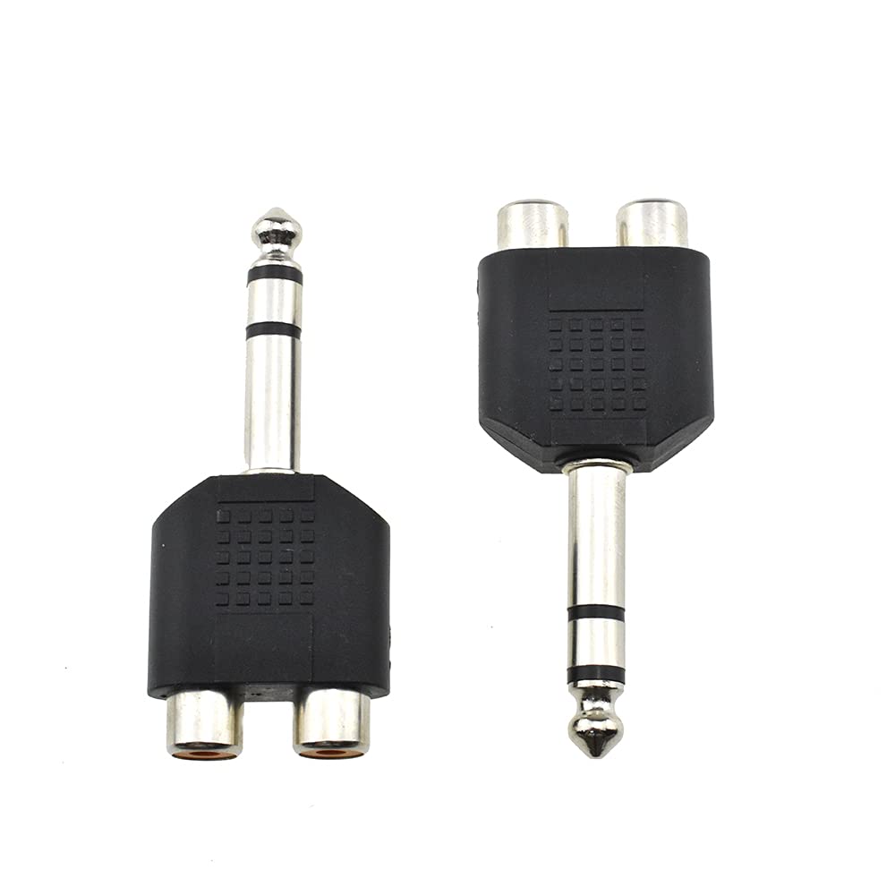 HAHIYO 3 RCA F-2x3.4 RCA F Stereo Plug Interconnect Audio One Male 3.4mm(1/8inch) Two Male 3mm(1/8inch) Adapter Splitter Good Signal Sound Snap Tight Not Wobble for Headphone Guitar Black 2pcs