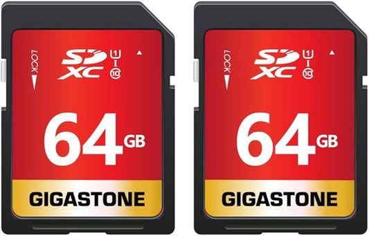 GIGASTONE 64GB SD Card 2-Pack UHS-I U1 Class 10 SDXC Memory Card High Speed, Speed Up to 100MB/s, Full HD Video Olympus Digital Camera with 2 mini Cases