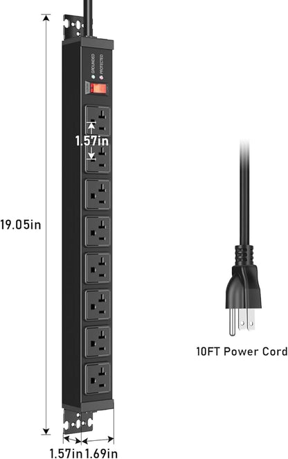 JUNNUJ 12 Gauge 360° Rotating Mountable Power Strip, Black, 10 FT, 1