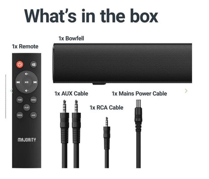 Majority Sound Bar for Smart TV, 50 Watts, 2.0 Bluetooth TV Sound Bar, 15 Inch Home Audio Sound Bars, Small Soundbar for TV and PC | AUX, RCA, Optical, USB | Gaming, Music, Movies - Bowfell Black