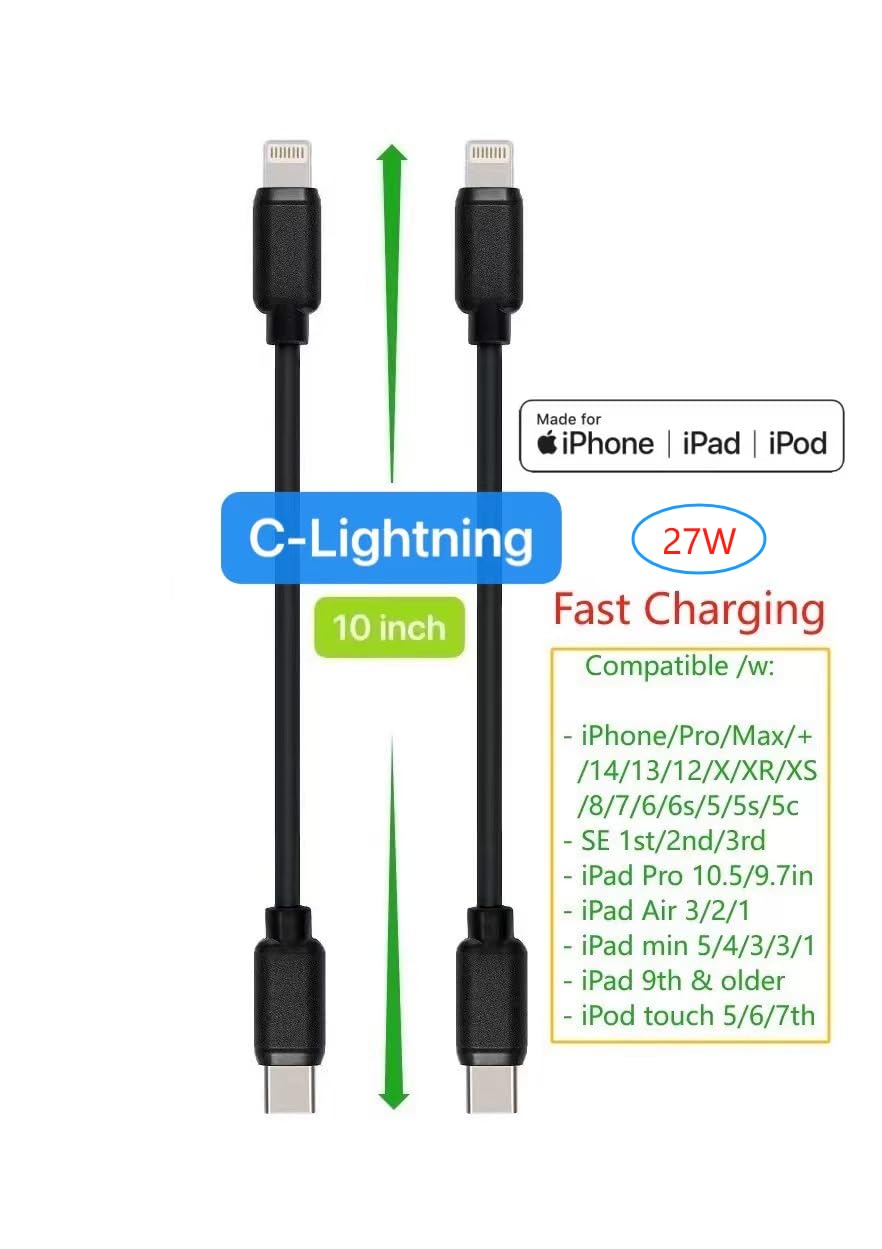 JuSoFU 10-Pack Multi Short USB Cables & TypeC-C Cables for Charging Stations Compatible/w iPhone17,16,15, iPhone14-5/ iPads/iPad mini/iPad Pros/Samsung Moblies & Tablets/Pixel & Nexus/HTC/Sony(Black)