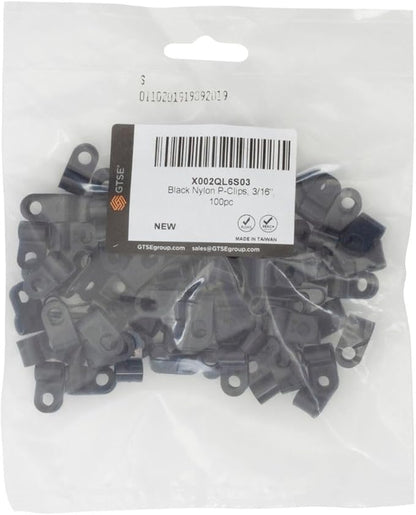 GTSE Black Nylon Plastic Cable Clamps, 3/16" Screw Mounts for Cable, Rope, Tube Management, 100 Pack