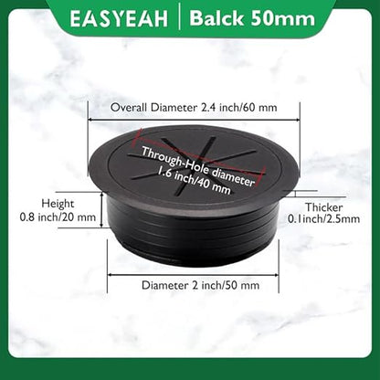 10 Pcs Desk Grommet 2" / 50 mm, Desk Hole Cover for Cables Black, Cable Grommet ABS Plastic, Desk Hole Grommet for Home & Office Pc, Detachable Cable Cord Organizer