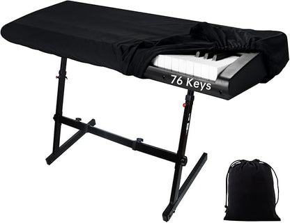 76 Keys Piano Keyboard Cover, Stretchy Music Dirt Proof Electronic Keyboard Cover With Durable Elastic & Cord Lock Must Have Piano Accessories, Black