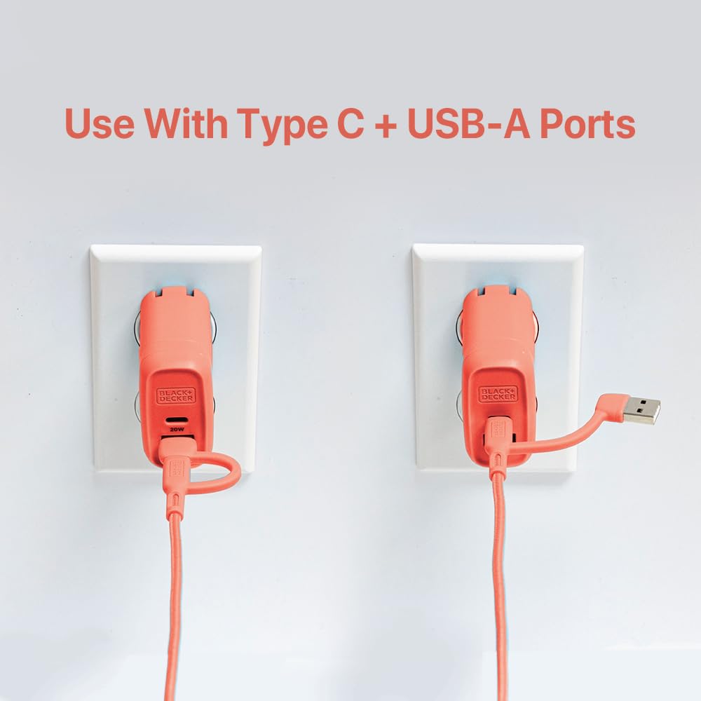 BLACK+DECKER USB C Multi Charging Cable, Fast Multi Charger Cable w/Adapter Braided 2in1 Multiple USB Cable, Universal Charging Cord w/Type C/USB Adapter for iPhone 17 16 15/Samsung/LG/Tablets/More