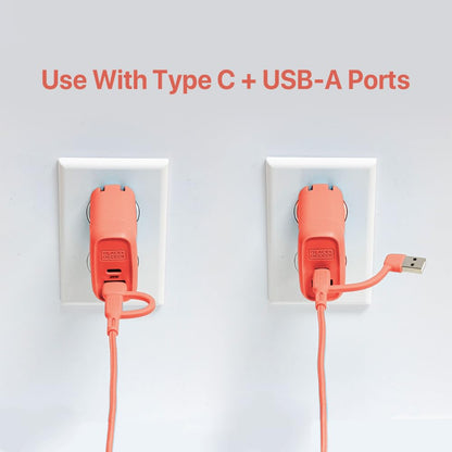 BLACK+DECKER USB C Multi Charging Cable, Fast Multi Charger Cable w/Adapter Braided 2in1 Multiple USB Cable, Universal Charging Cord w/Type C/USB Adapter for iPhone 17 16 15/Samsung/LG/Tablets/More