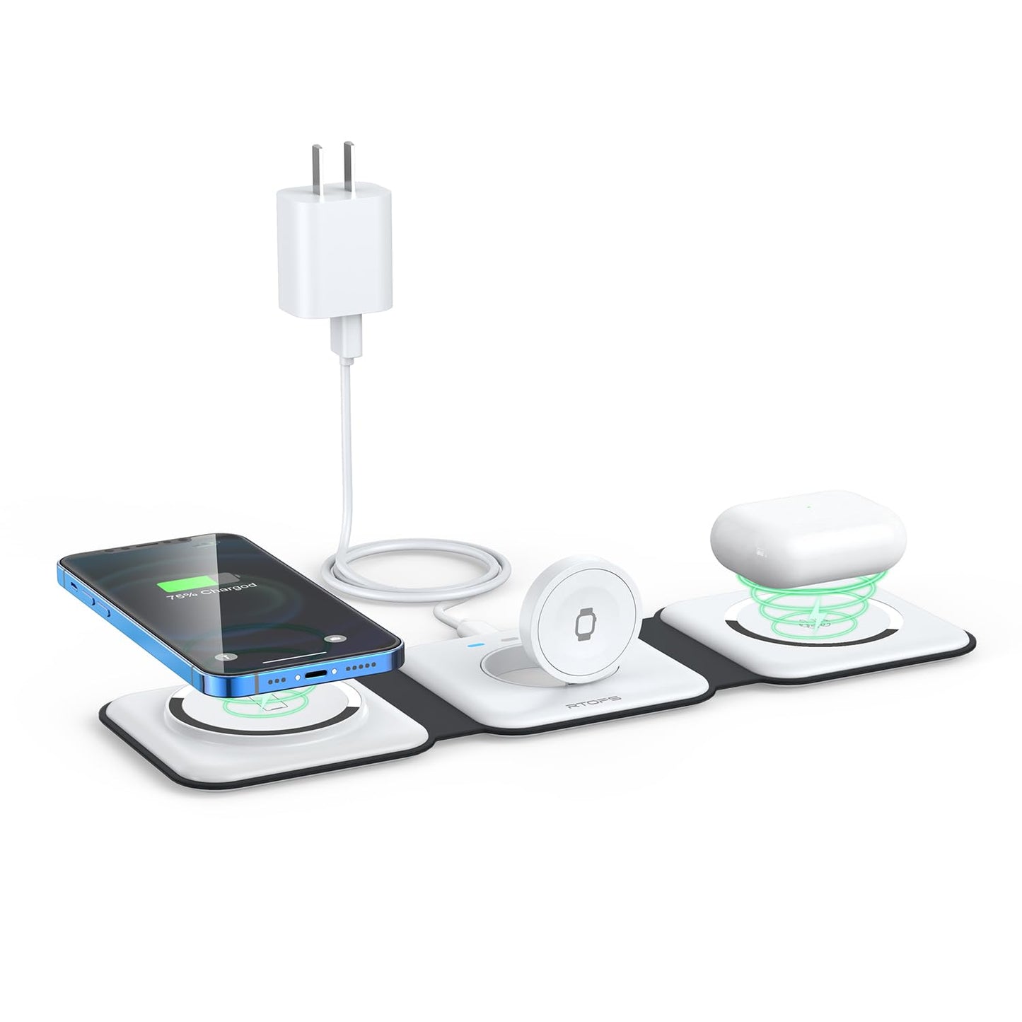 Wireless Charger 3 in 1,RTOPS Magnetic Traval Wireless Charging Station Multiple Devices,GaN 3 in 1 Charging Station,Compatible iphone17/16/15/14/13/Pro/Max,iWatch,AirPods4/3/2/Pro(Adapter Includes)