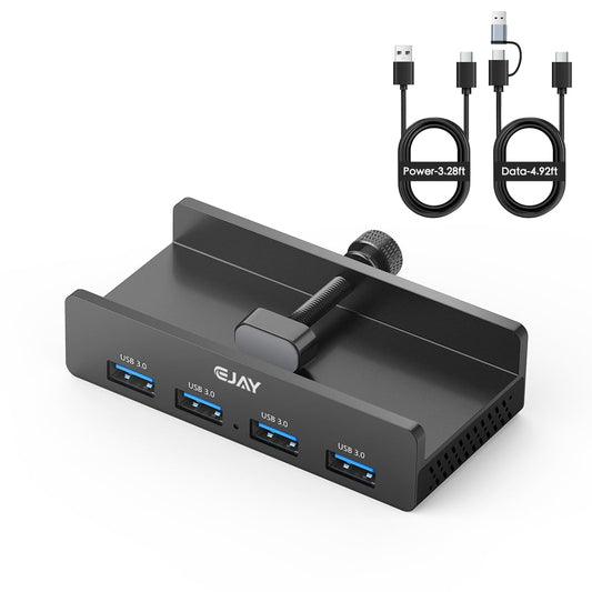 EJAY Clamp USB Hub 4-Port USB-A Hub 4.92ft Cable for iMac & PC