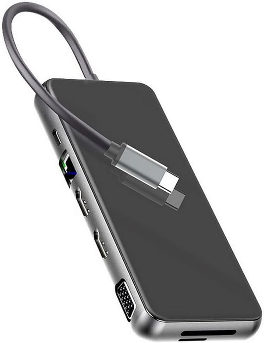Generic 12 in 1 USB C Laptop Docking Station, Dual Monitor, 4K HDMI+VGA+USB3.0+SD/TF+PD 100W+Ethernet+Audio for Windows and Mac Laptops, Tablets, Smartphones