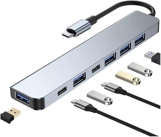 7 in 1 USB C Docking Station, Multi-Port Type C Adapter with USB 3.0 Port, Fast Charging Port, Compatible with Laptop, Computer, Tablet, Keyboard and More