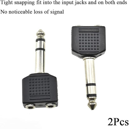 Hahiyo 3.25 M-2x6.35 F-TRS Stereo Plug Interconnect Audio One Male 6.35mm(1/4 inch) and Two Females 3.25mm(1/8Inch) Adapter Splitter Good Signal Sound Snap Tight Not Wobble for Guitar Black 2pcs