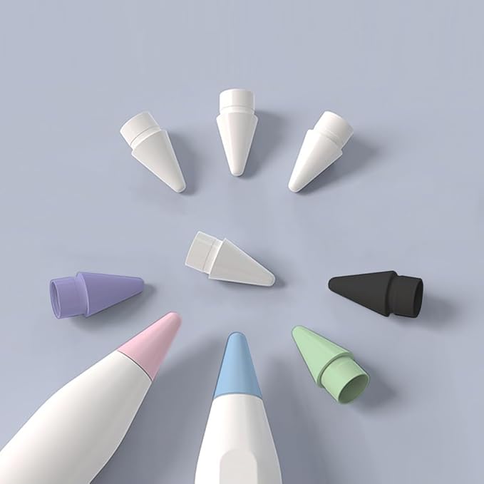 6 Color Tips for Apple Pencil tip, Apple Pen Tip Compatible with iPad Pencil Tip with Cover Case for Apple Pencil Pro/USB-C/ 1st Gen/ 2nd Generation iPencil(White,Black,Pink,Blue,Purple,Green)