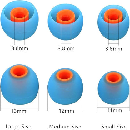 Earbuds Replacement Tips Silicone Earbud Tips Ear Bud Replacement Pieces Ear Gels Fit for Inner Hole from 3.8mm - 5.1mm Earphones 9 Pairs S/M/L Blue-Orange