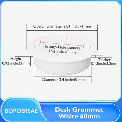 Desk Grommet 2-3/8" (60 mm), Desk Hole Cover for Cables White, Cable Grommet ABS Plastic, Desk Hole Grommet for Office and Home Table Cable, Detachable & Flexible Cable Cord Organizer-2 Pcs