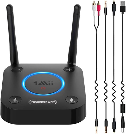 1Mii B06TX Bluetooth 5.3 Transmitter for TV to Wireless Headphone/Speaker, Bluetooth Adapter for TV w/Volume Control, AUX/RCA/Optical/Coaxial Audio Inputs, Plug n Play, aptX Low Latency & HD