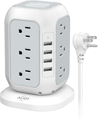 Power Strip Tower with USB Ports-AiJoy Surge Protector with 12 AC Outlet and 4 USB Ports, 10 Feet Extension Cord, USB Charging Station with Overload Protection, Office Desk Supplies, Dorm Essentials