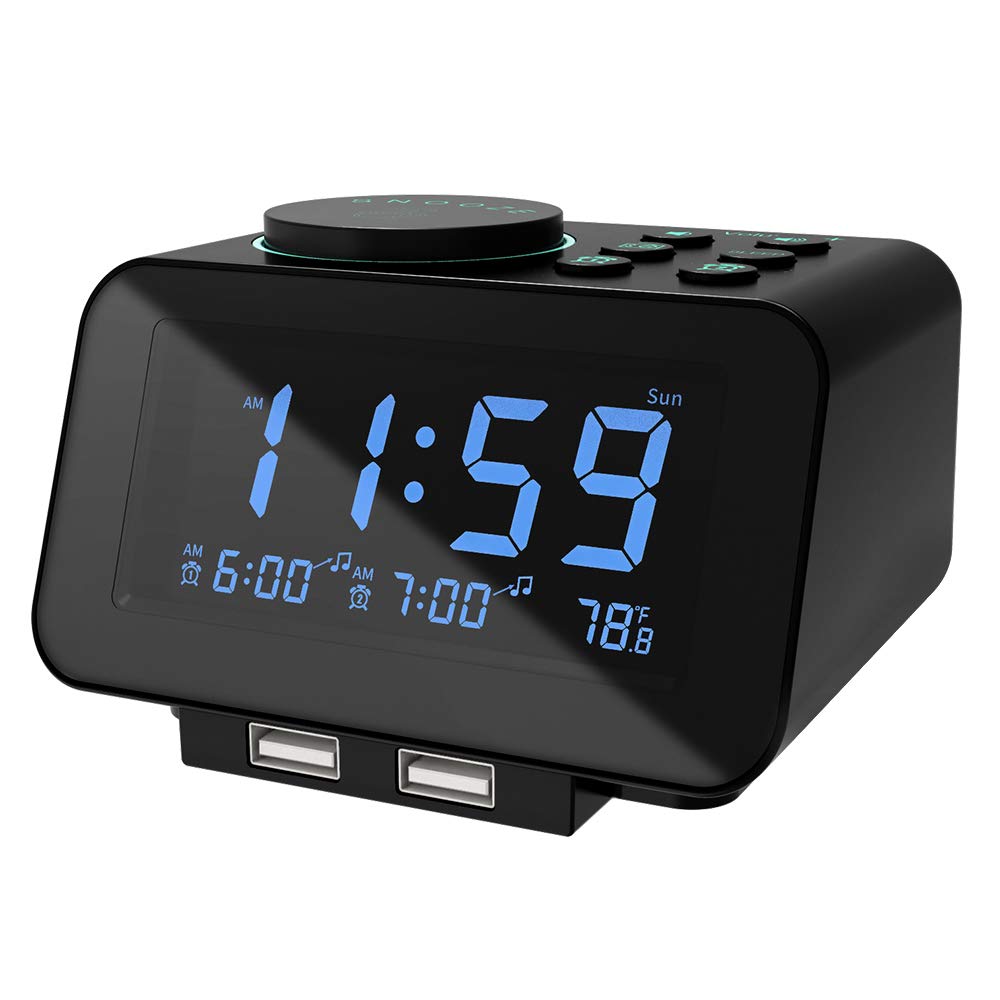 uscce Digital Dual Alarm Clock Radio for Bedrooms with 0-100% Dimmer