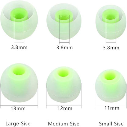 Earbuds Replacement Tips Silicone Earbud Tips Ear Gels Fit for Inner Hole from 3.8mm - 5.1mm Earphones 9 Pairs S/M/L Clear Green