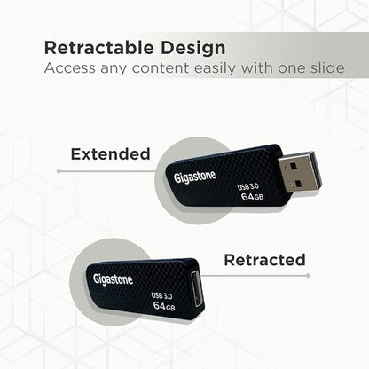 GIGASTONE 64GB Flash Drive (10 Pack) Z30 USB 3.2 Gen 1, 80MB/s Ultra Fast, Keychain Loop, Carbon Fiber Style, Push-Pull Design, Data Storage, Backup for PC/Mac/TV/Car, USB 2.0/3.0/3.1 Compatible