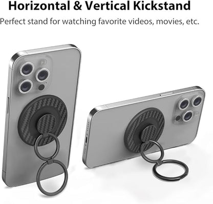 Magnetic Phone Grip Compatible with MagSafe, Magnetic Phone Ring Holder Finger Kickstand Wireless Charging Compatible, Double Cell Phone Rings Gripper Stand for MagSafe iPhone - Black Weave